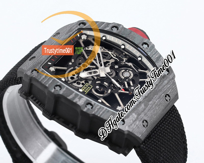 BBR 35-01 RMUL3 Mechanische handwindende herenwisseling NTPT Koolstofvezelkast Skelet wijzerplaat Red gevlochten Nylon Strap Super Edition Sport TrustyTime001 horloges HOMBRE