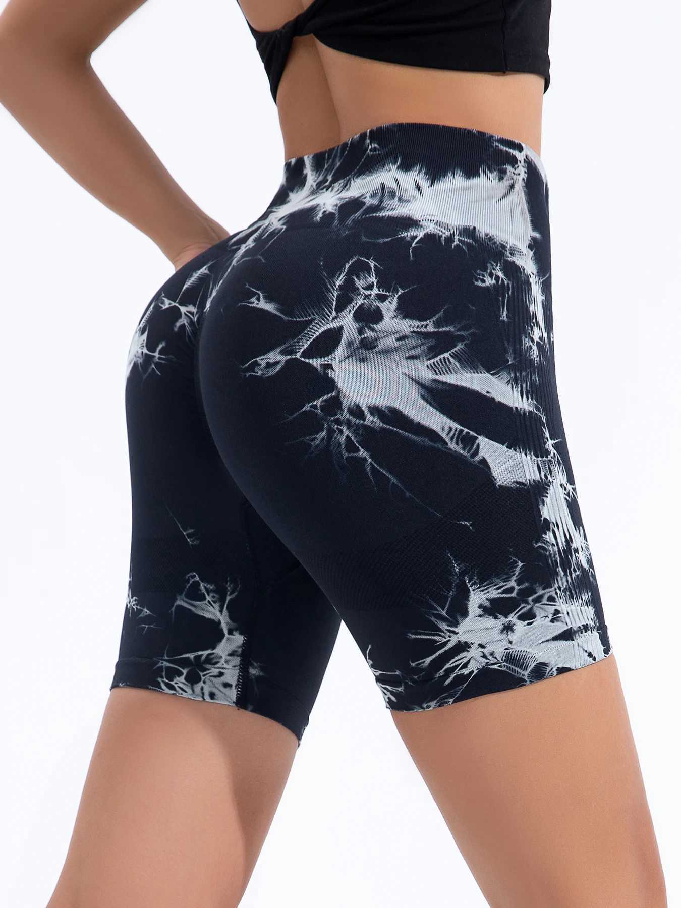 Women's Shorts Womens seamless tie dye high waist and hip lifting sports shorts with high elasticity and breathability short legs Y240425