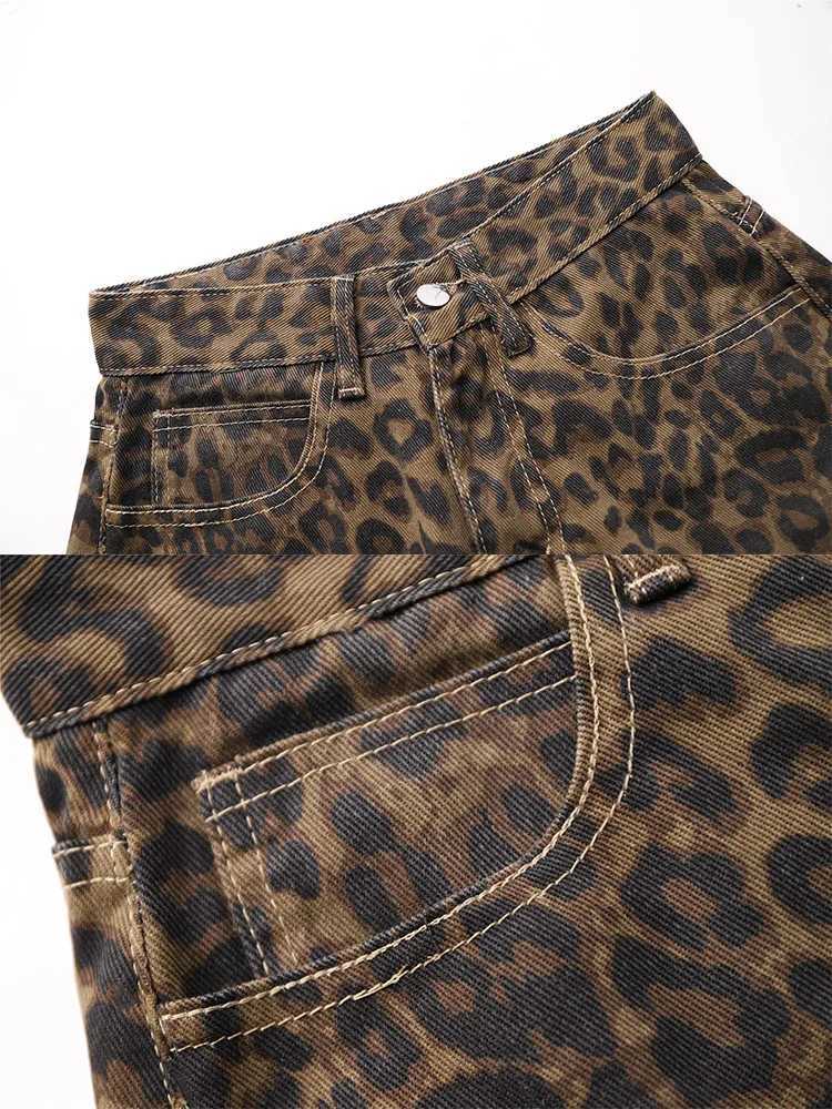 Men's Jeans Leopard High Waisted Jeans Wide Leg Pocket Pants Street Clothing Trousers Y2k Fashion 2024 Loose Jeans Mom JeansL2404