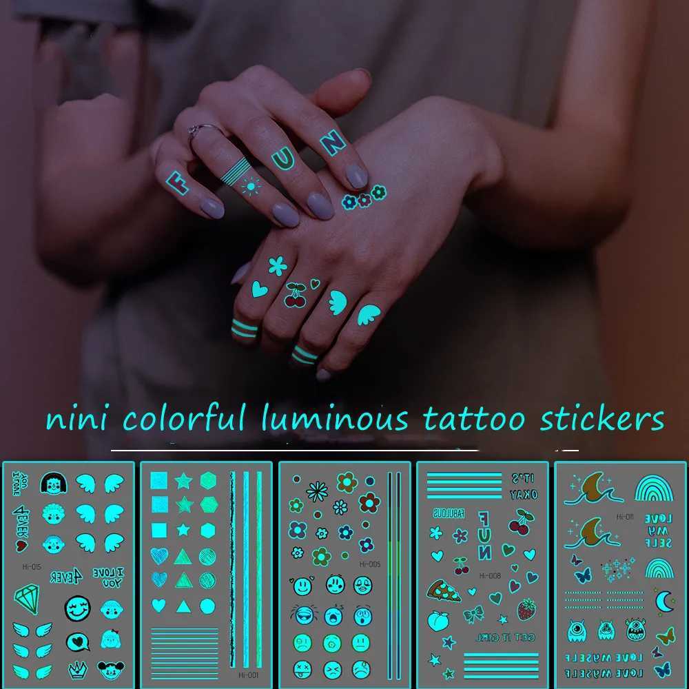 Tatuaż transfer seksowne usta liść czarny tymczasowy tatuaż urocza kreskówka Luminous Star Tattoo Tattoo Miłość Kobiet Body Finger Art Waterproof 240427