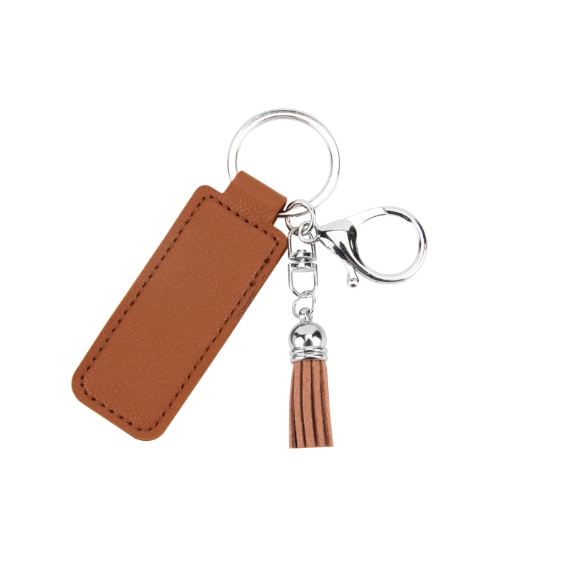 DIY PU leather fringe key chain Simple business small gift Metal pendant car key chain logo accessories