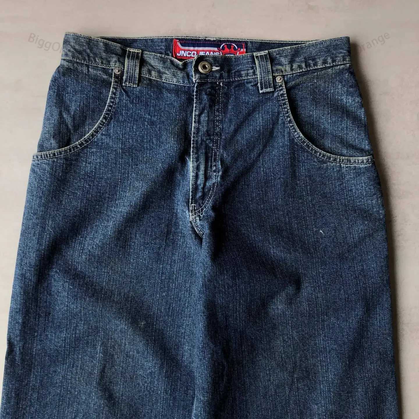 Jeans para hombres Jeans de ajuste suelto Jnco Hip-Hop Rock Patrón de bordado Bordery Mens 2023 New Street Ropa retro Harajuku con cintura ancha Jeansl2404