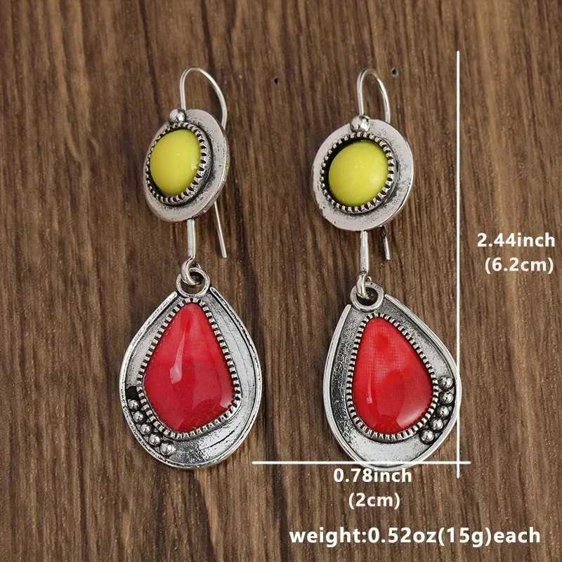 Dangle Chandelier Vintage Classical Earrings Waterdrop Silver Color Red Yellow Stone Drop Earrings for Women Gift Jewelry