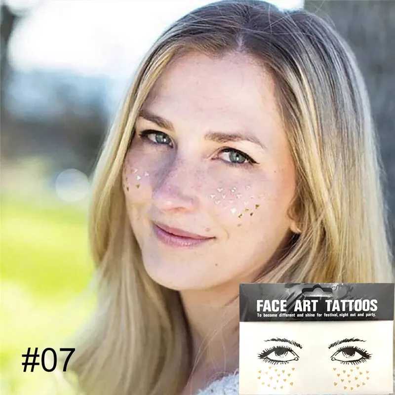 Tattoo overdracht flash metallic gouden gezicht tijdelijke tattoo waterdichte geblokkeerde sproeten make -up stickers oog sticker groothandel 240427