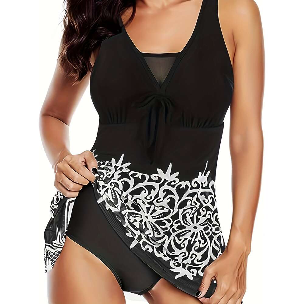 New Large-sized Split Print Skirt Hem Covers the Belly, Slimming and Sexy, Fashionable Tankini Women