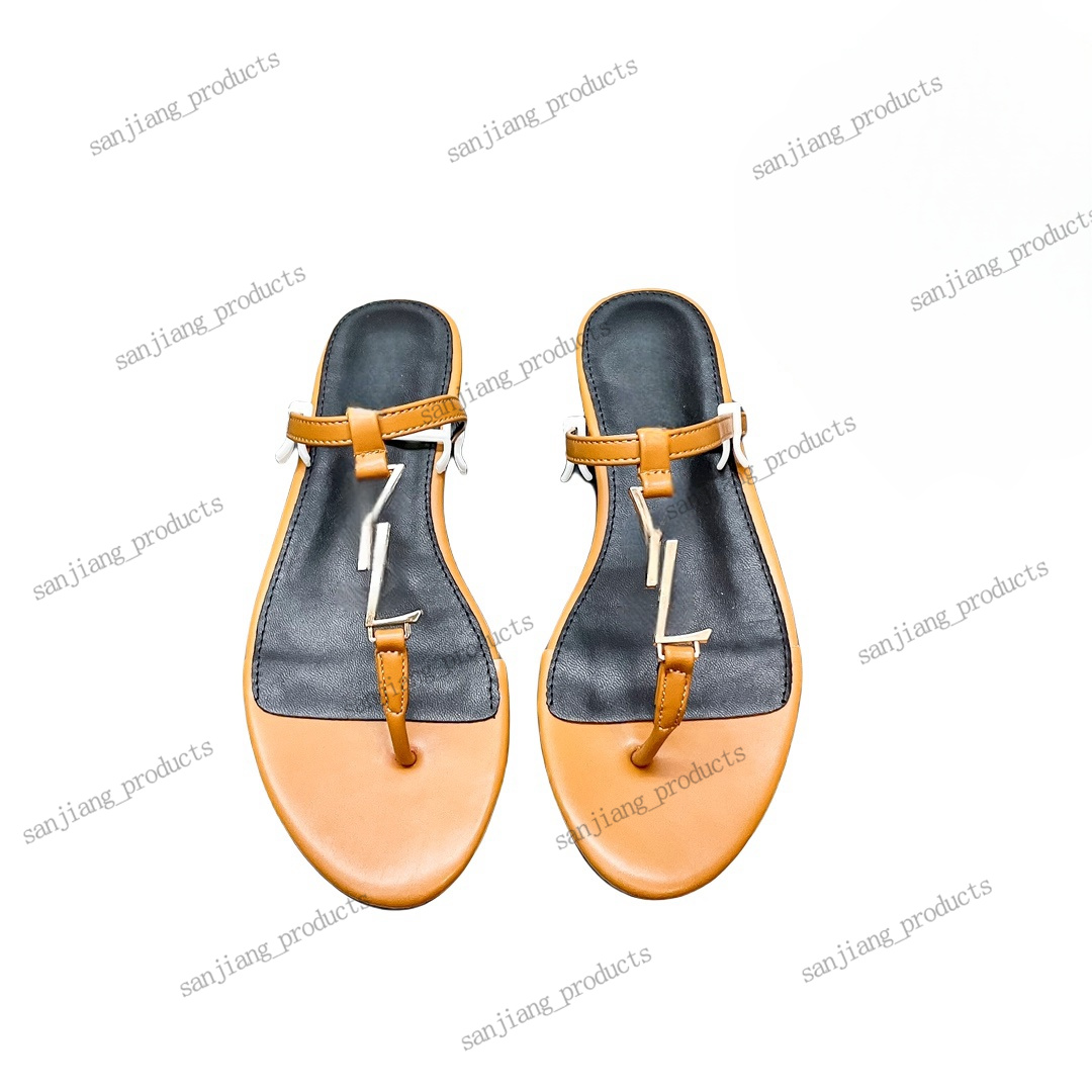 Cassandre Sandals Slipper Light Gold Logo Slide本物の革のスライダーフラットヒールファッションカジュアルシューズサマー女性