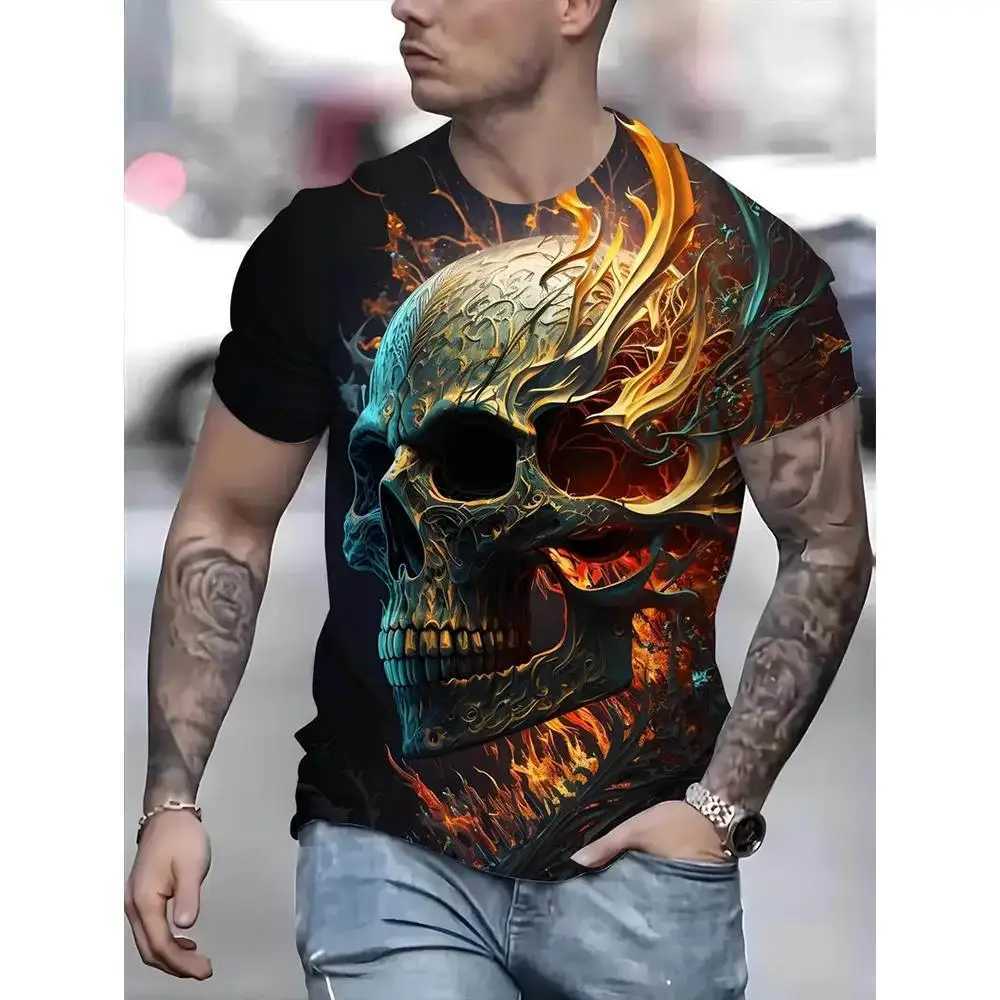 Men's T-Shirts Mens T Shirt Skeleton Pattern Tr 3d Print Summer Fashion Short Slve Crew Neck T Shirt Casual Outdoor Oversized Clothing T240425