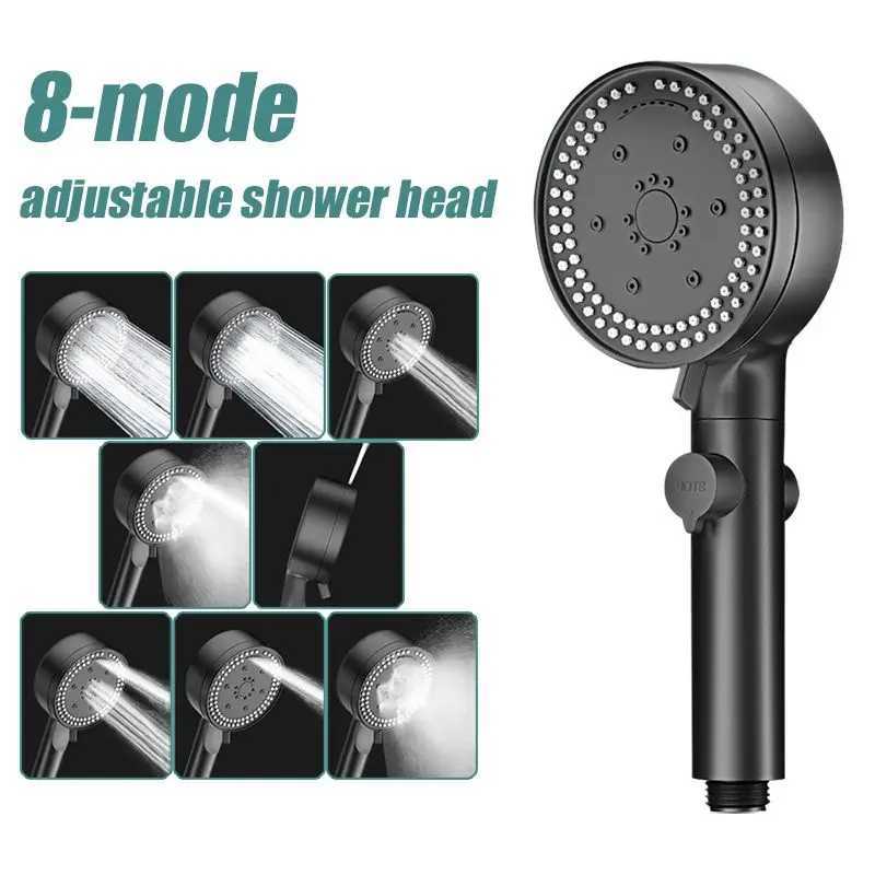 Bathroom Shower Heads 8 Modes High-Pressure Shower Head Fall Resistance Black Handheld Shower Head Water Saving Bathroom Shower Accessories