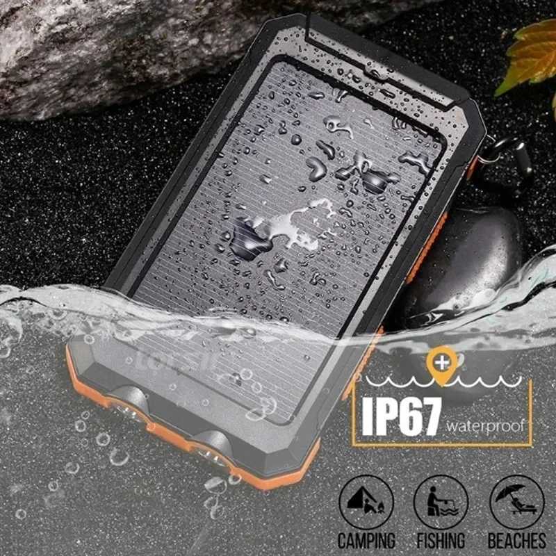 Mobiltelefon Power Banks 200000mah Solar Battery Pack Outdoor Portable Charger PowerBank Waterproof Externt batteri Dual USB -laddning med LED -lampor 2024 240424