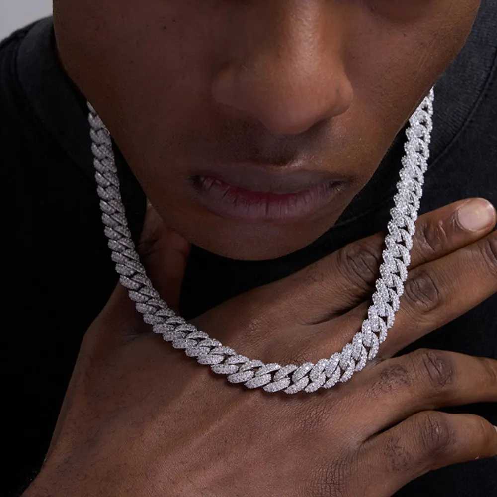 Strands 10mm CZ Stone Cuban Chain Silver Plated Gold Ice Out Miami Cuban Chain Necklace for Men 240424