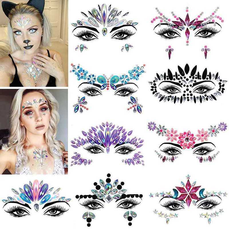 SOA1 Tattoo Transfer 3D Diamond Hearprow Sticker Halloween Makeup Shiny Rhinestons Face Jewelry Tattoo Tatto Self Diy Diy Music Music Festival 240427