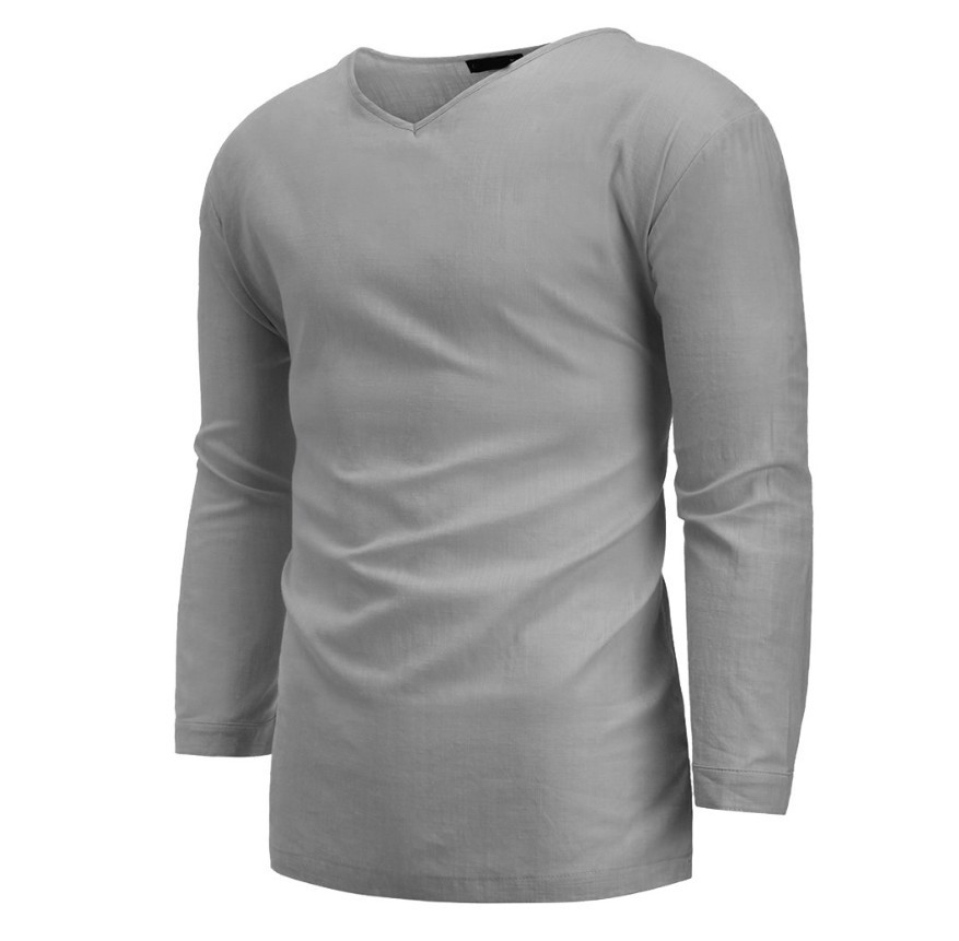 2024 katoenen linnen t-shirt mannen casual v-neck tees lente los 3/4 lange mouw t shirts ademende vaste kleur pullover tops zomer herfst mannelijke nieuwe kleding