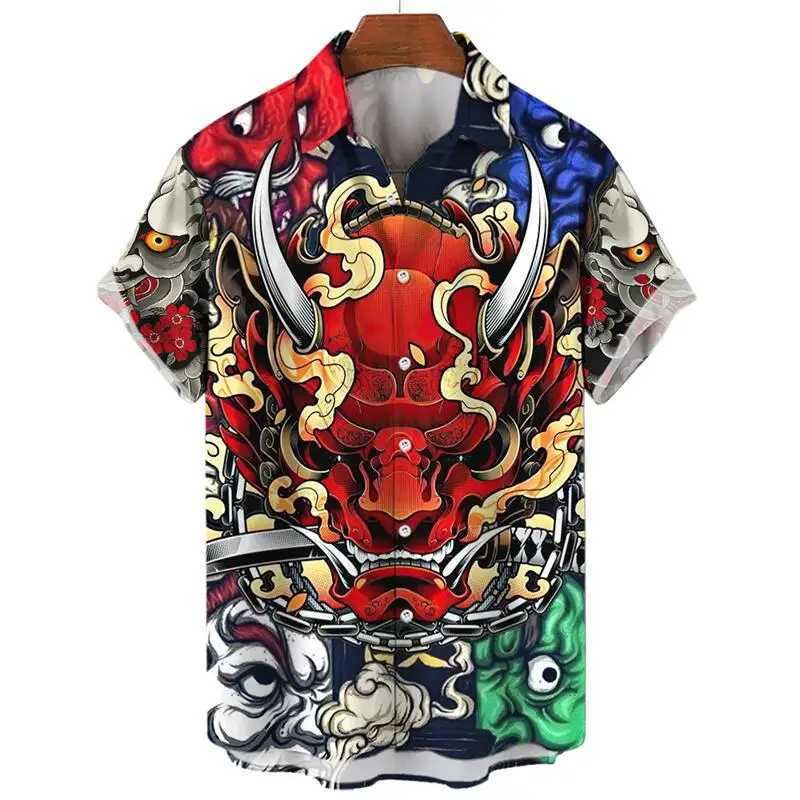 Męskie koszulki męskie Trendy modowe harajuku swobodny krótki rękaw społeczny vintage hawajska koszula smok dragon świąteczne prezenty plaża Y2K kreskówka odzież 240424