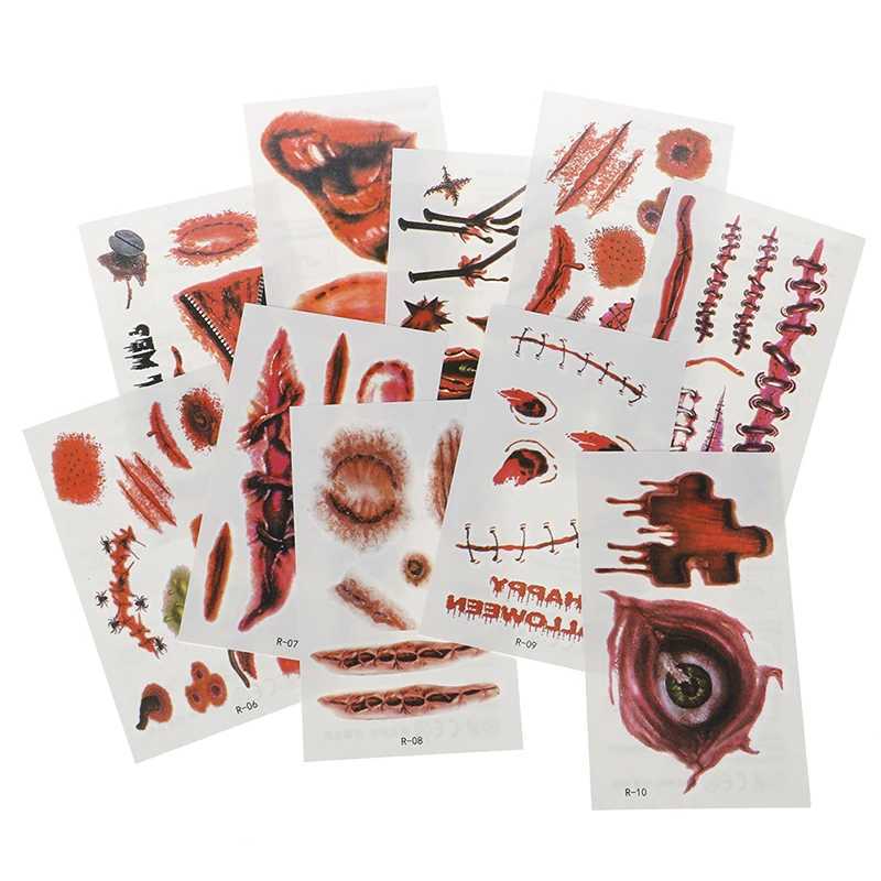 Tattoo Transfer Halloween Theme Bloody Wound Tattoo Stickers Waterproof Temporary Face Makeup Kids Party Favors Decoration 240426