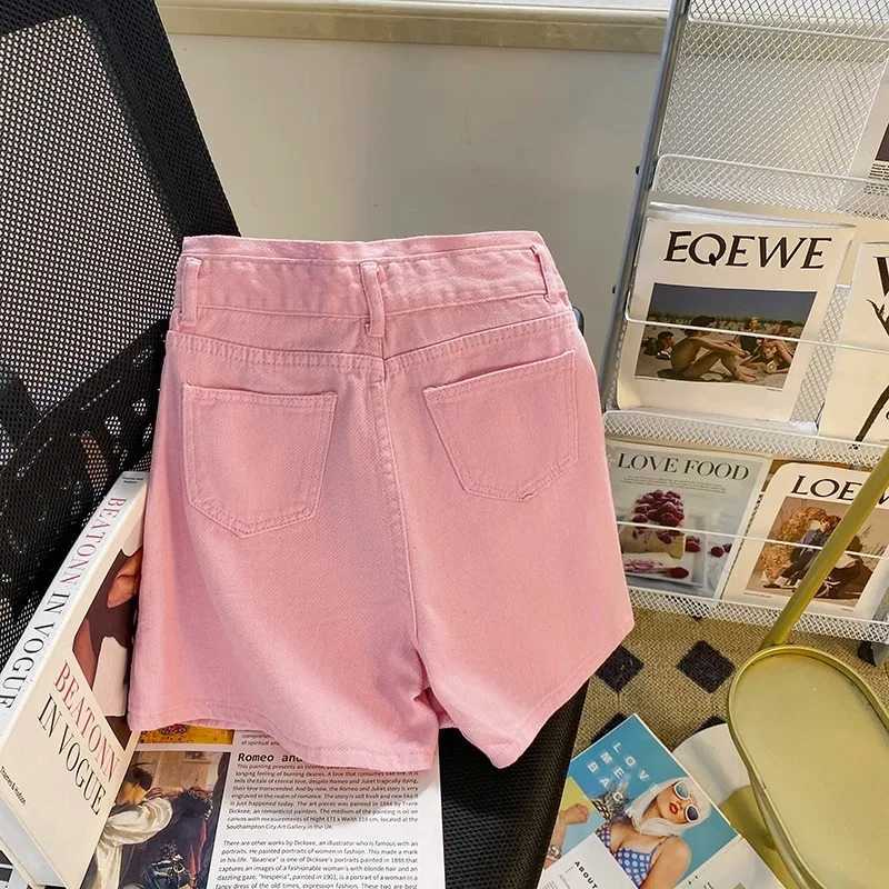 Shorts femminile Shorts di denim coreano 2024 Nuovi pantaloncini a gamba larga alta estiva Y240425