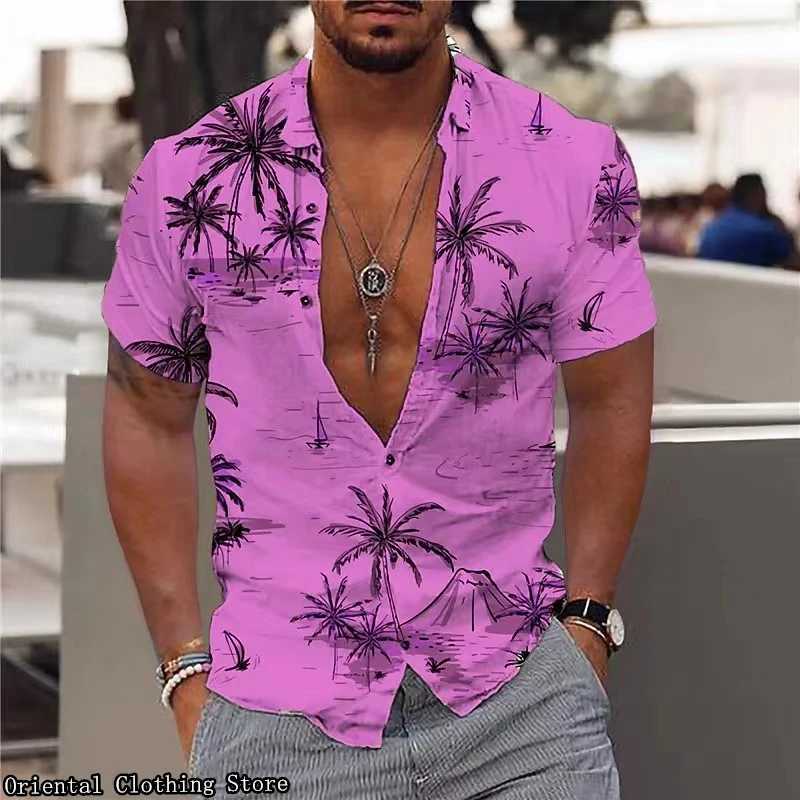 Camisas casuais masculinas Hawaiian Sleeved Mens Camisa Casual Casual Casual Camisa de Flora Impressa Férias ao ar livre feitas na China Design Clothing 240424