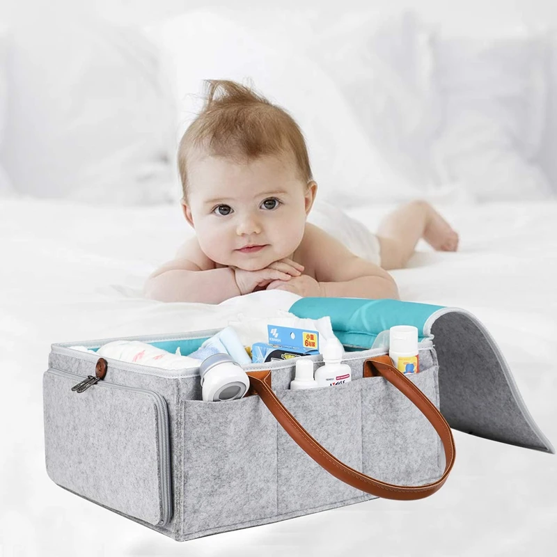 Nachfüllwindel Caddy Organizer Baby Kindergarten Lagerkorb mit Reißverschlussdeckel und Ledergriff Babywechseltasche