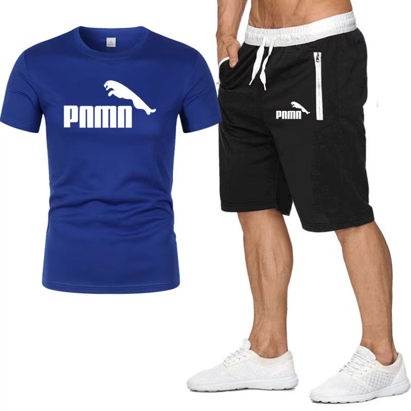 Fashion new letter-printed men's T-shirt casual set five-point shorts + T-shirt men's fashion set wholesale