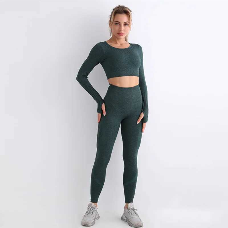 Studi da pista da donna Set di yoga senza cuciture 2 pezzi abbigliamento da donna palestra a maniche lunga