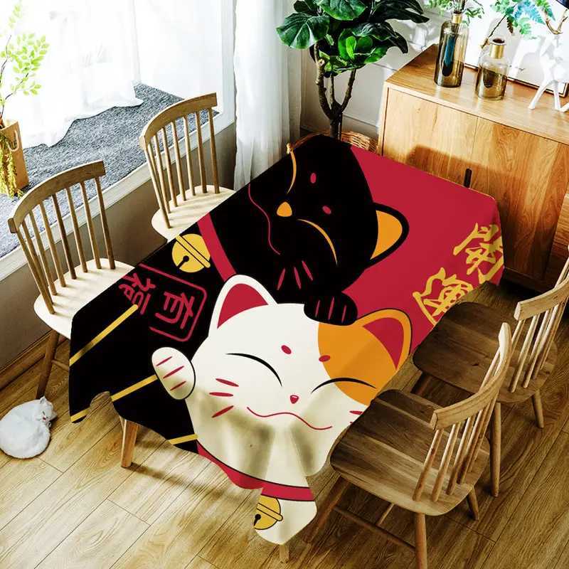 Tableau de table caricature chanceuse Chat et poisson Tabane imprimé de style japonais Tif de table imperméable utilisé pour la décoration de mariage Tableau de table de table 240426