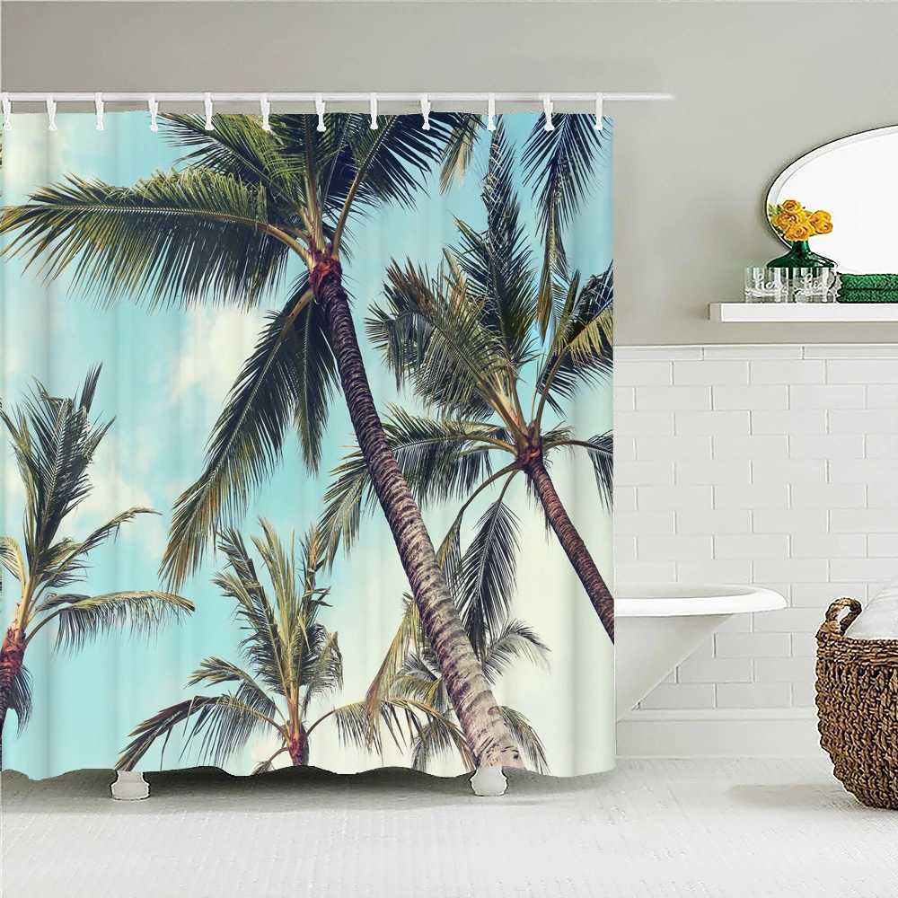 Rideaux de douche plage des palmiers de mer rideaux de douche paysage étanche rideaux de salle de bain 3D décoration de la maison écran de bain lavable