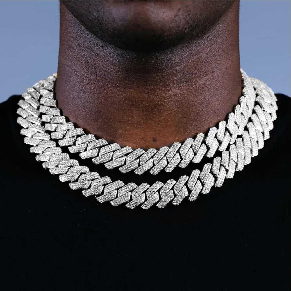 Strands Hip Hop Mens łańcuch 20 mm zębną łańcuch kubańska 2 rzędy lodowe musującego rhinestone Miami łańcuch kubański Naszyjnik męski łańcuch lodu biżuteria 240424