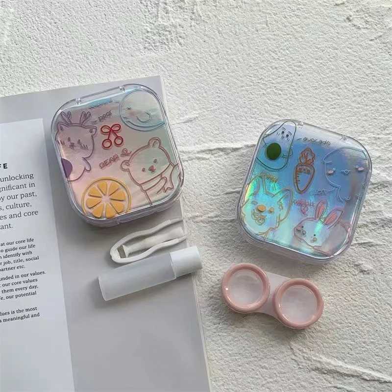 Contact Lens Accessories Lovely Pocket Mini Contact Lens Case Cartoon Rabbit Box Travel Portable Lens Box Square Box Lens Box Container Clip Rod Lens Box d240426