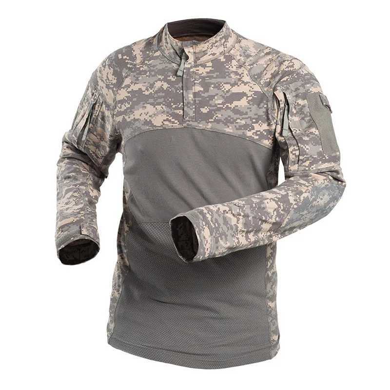Taktyczne koszulki Męskie Summer Personel Długie rękawie dekolt Wojskowy T-shirt na zewnątrz sporty taktyczne elastyczne polowanie na strzelanie do najlepszych 240426
