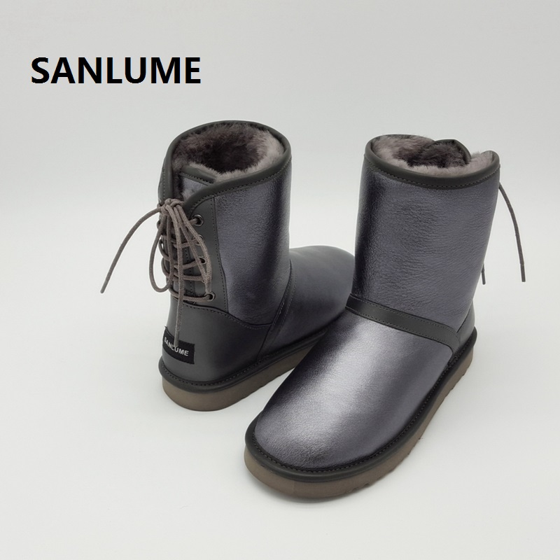 Nouveau arrivée des bottines de cheville d'hiver en cuir réel en cuir grande taille