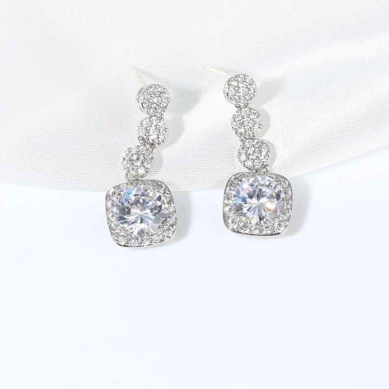 2024 Drop Ship Dangle Earrings Sparkling Luxury Jewelry 925 Sterling Silver Round Cut White 5A Cubic Zircon Cz Diamond Gemstones Party Elegant Women Earring Gift Present