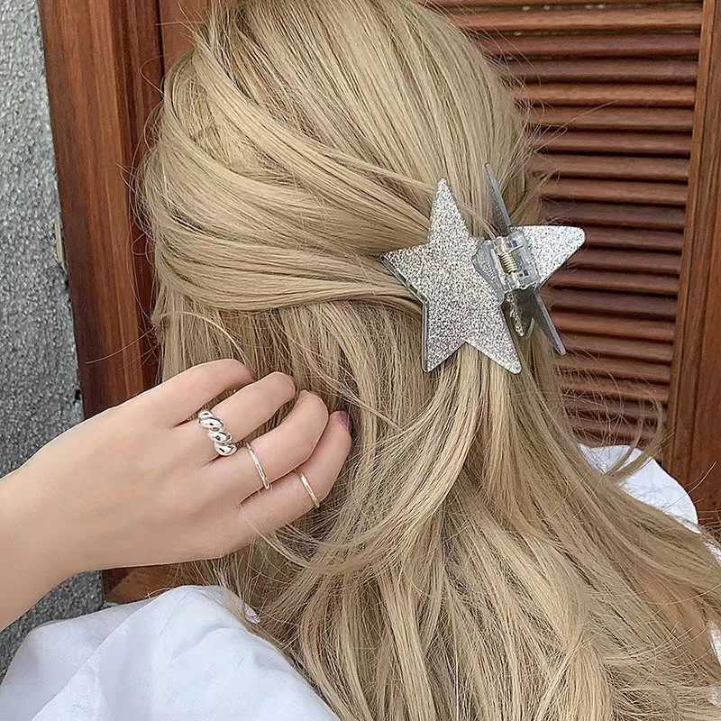 Morsetti bling clip artiglio capelli a cinque punte donne pentagramma acrilico clip di squali grandi telai Y2K Hairclip Accessori capelli coreani coreani 2024 Y240425