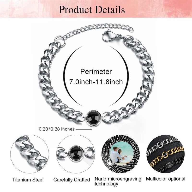 Strands Customized bracelet with pictures inside titanium steel Cuban chain bracelet with personalized photo projection suitable for women 240424
