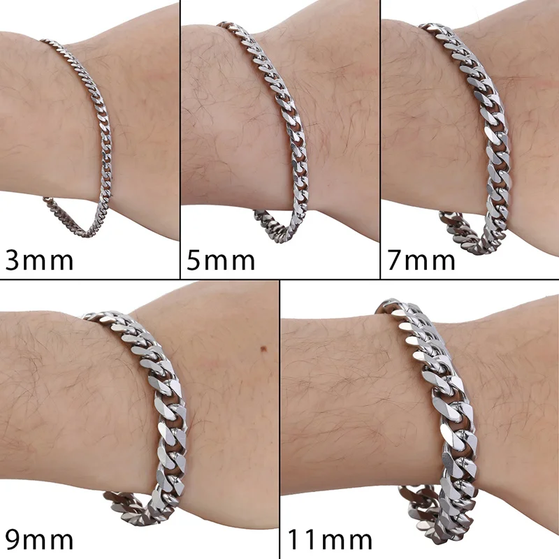 Bracelets de liaison cubaine de 3-11 mm Chaîne en acier inoxydable Bracelet de couleur de couleur or argent en acier inoxydable pour femmes KBM03