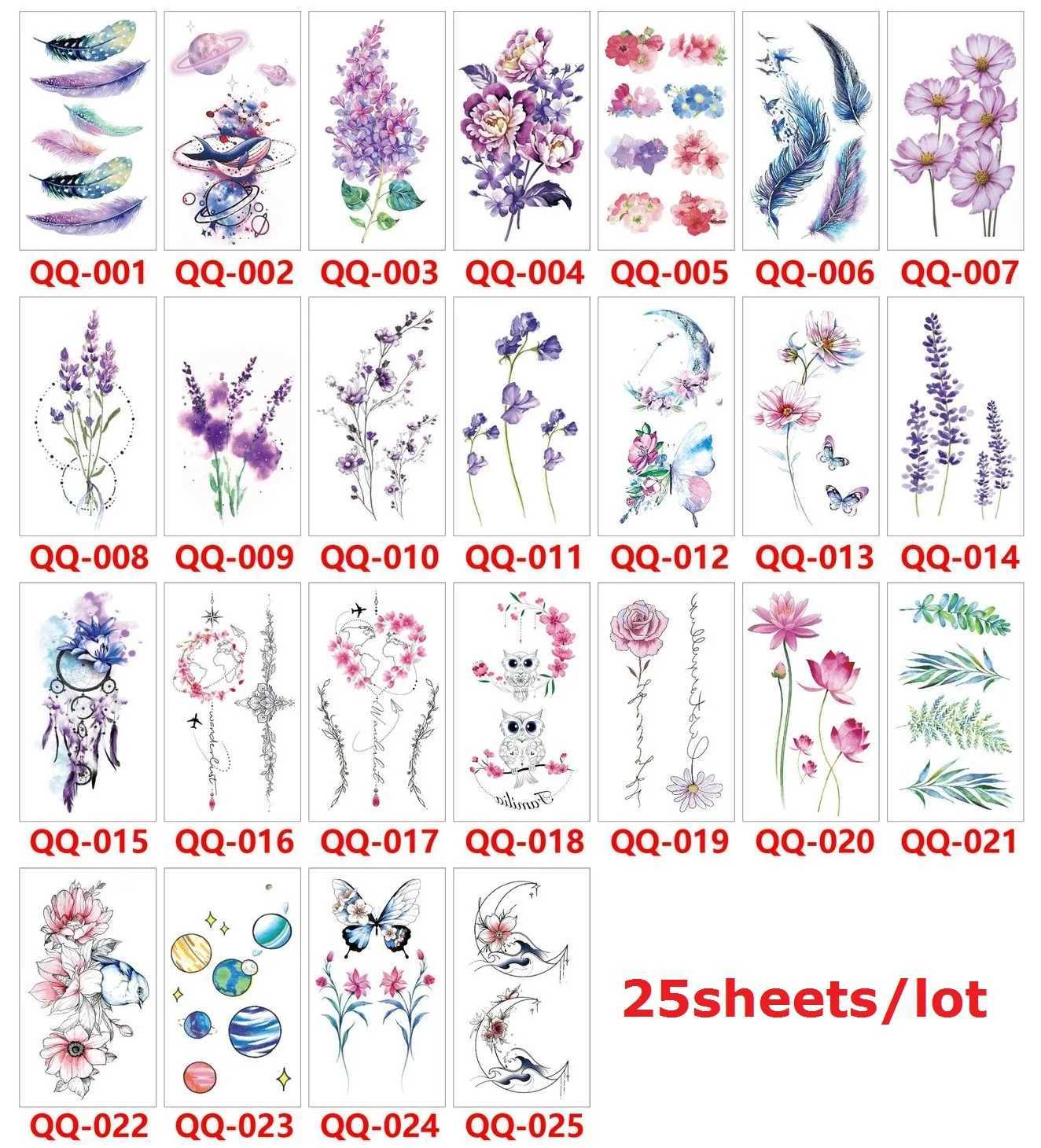 Tattoo Transfer 25 Sheets Ankle Flora Cherry Lavender Flash Fake Waterproof Tattoos Temporary Women Arm Chest Tattoo Stickers Body Art Tatoos 240426