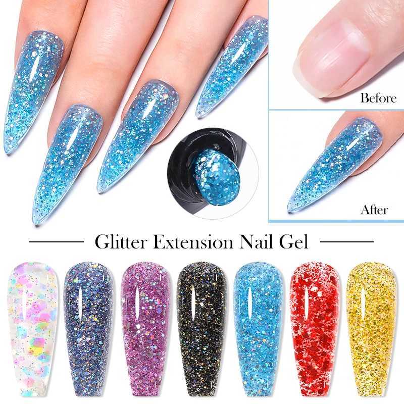 Nagellakmeting over 20 ml glitterverlenging nagelgellak 7 kleuren UV Quick Extension Finger Nail Art Design Semi Permanente Manicure Y240425