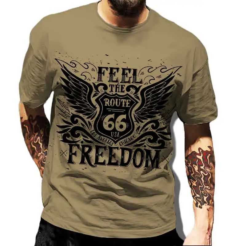 Męskie koszulki US Route 66 Drukuj Nowy męski retro koszulka europejska rozmiar hip-hopowy top t-shirt męskie mens z dużym t-shirtem codziennie odzież J240426