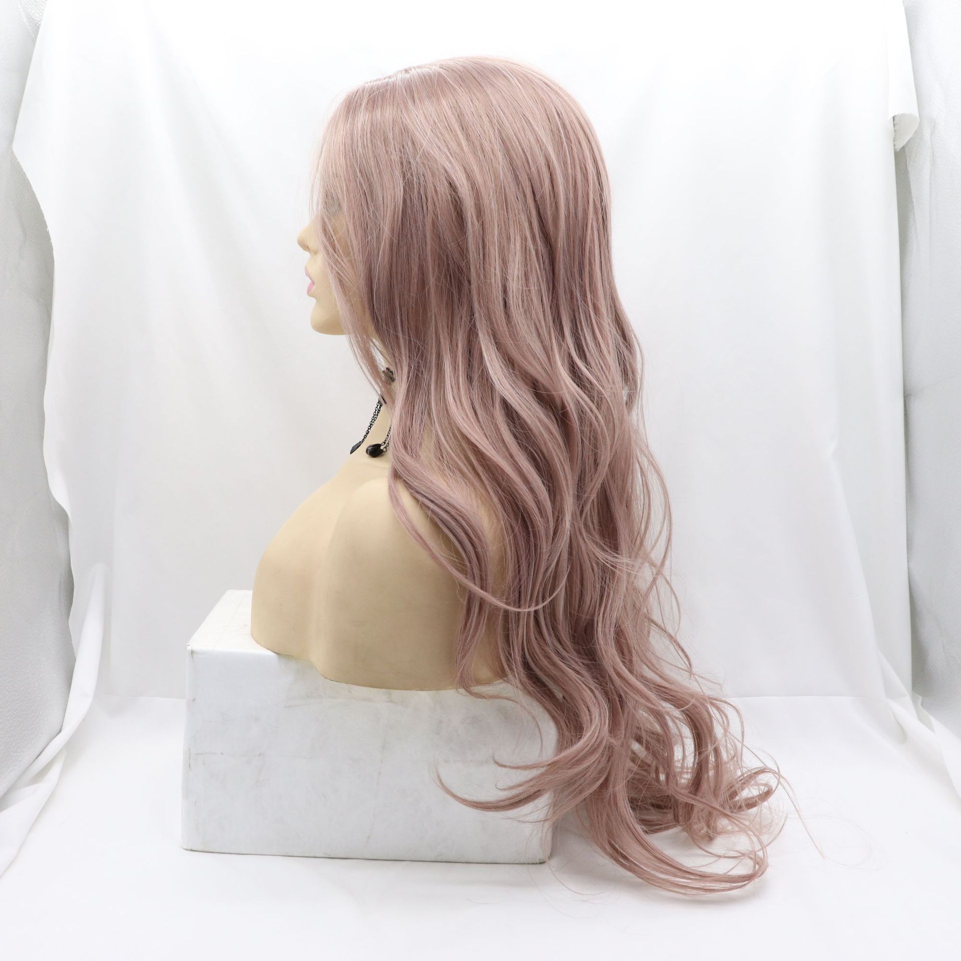 Machine Rose Big Wavy Couleur mélangée Perruque en dentelle frontale Fibre chimique Fibre haute température en dentelle chimique Fibre Wig Femmes HEURS LONGE