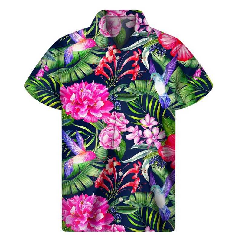 Men's Casual Shirts Fashion Tropical Plants Hawaiian Shirt 3D Print Flower Beach Button Shirts Men Summer Short Sleeve Tees Street Tops Aloha Blouse 240424