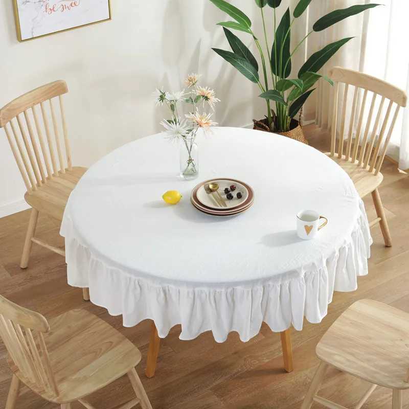 Table Cloth Round cotton tablecloth European retro colored lotus leaf side tablecloth party decoration table cover kitchen decoration 240426