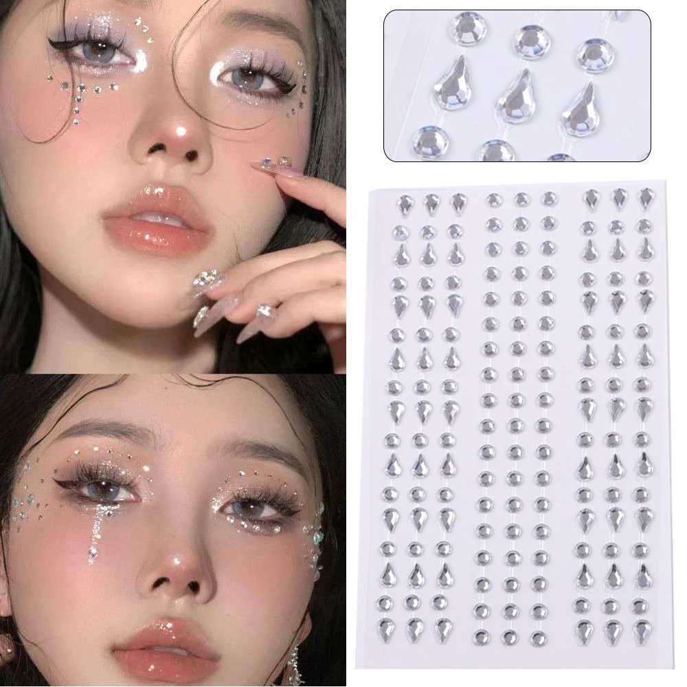 Tatueringsöverföring 1 st crystal tatuering klistermärke glitter stjärna form ansikte smycken för kvinnor eyeliner ögonbryn ansikte makeup rhinestone tillfällig tatuering 240426