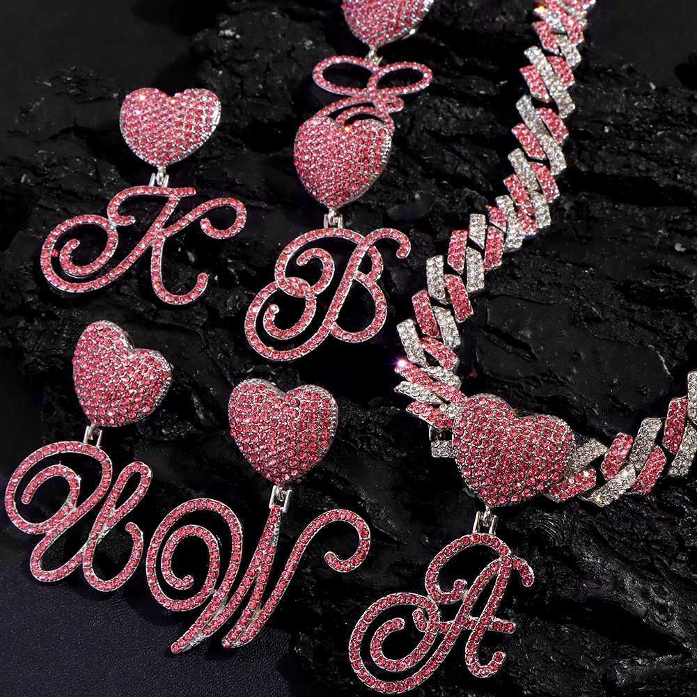 Fios Hip Hop Bling Curva de cristal rosa fêmea Feminino Colar Cuba Cubano Colar Chain Chain Colar 240424