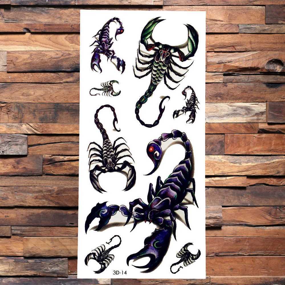 Tattoo Transfer 3D Scorpion King Temporary Tattoos Fake Sticker Body Art Arm Armband Waterproof Tattoo For Women Men Boy Wolf Style Tatoos Paper 240426