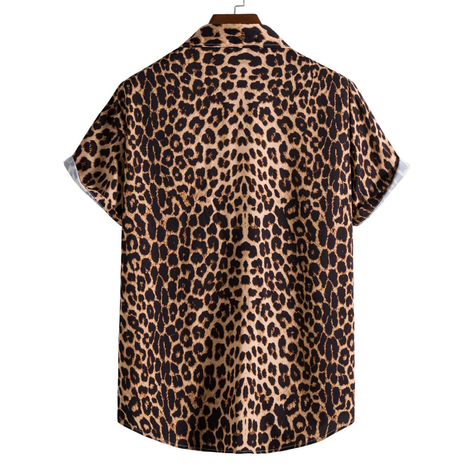 Camicie casual maschile leopardo hawaiane sexy maschio floreale camisa slim fit maniche corta festa spiaggia camicie da uomo casual maschile uomo abbigliamento sociale retrò 240424