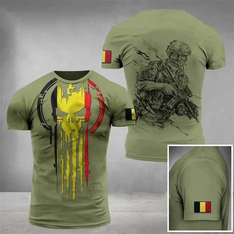 Tactische t-shirts Belgische vlag Army Camouflage grafische T-shirt Belgische veteraan Militaire camouflage 3D-geprinte t-shirt Casual Street Clothing Soldier Top 240426
