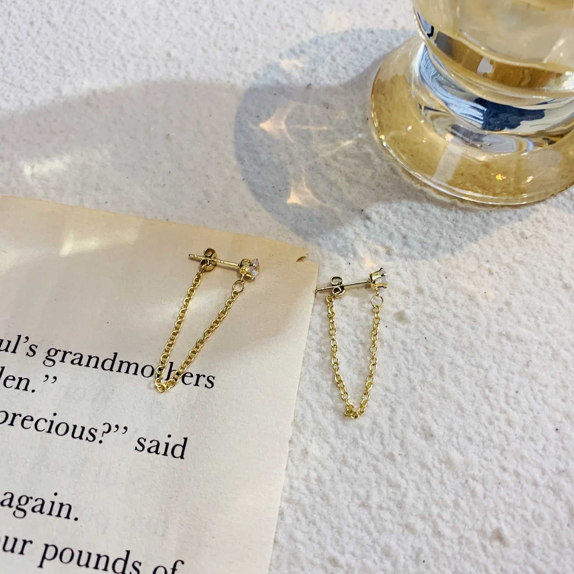 Bengelen kroonluchter nieuwe goudkleurige strass Studs oorbellen voor vrouwen zirkoon piercing kwastje ketting bengelen oorbellen mode feest sieraden