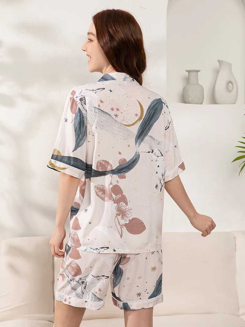 Kvinnors sömnkläder plus storlek S-3XL Viscose Pyjamas uppsättningar för kvinnor blommor tryck kort slve pyjamas bekväma hemkläder pyjamas för kvinnor y240426