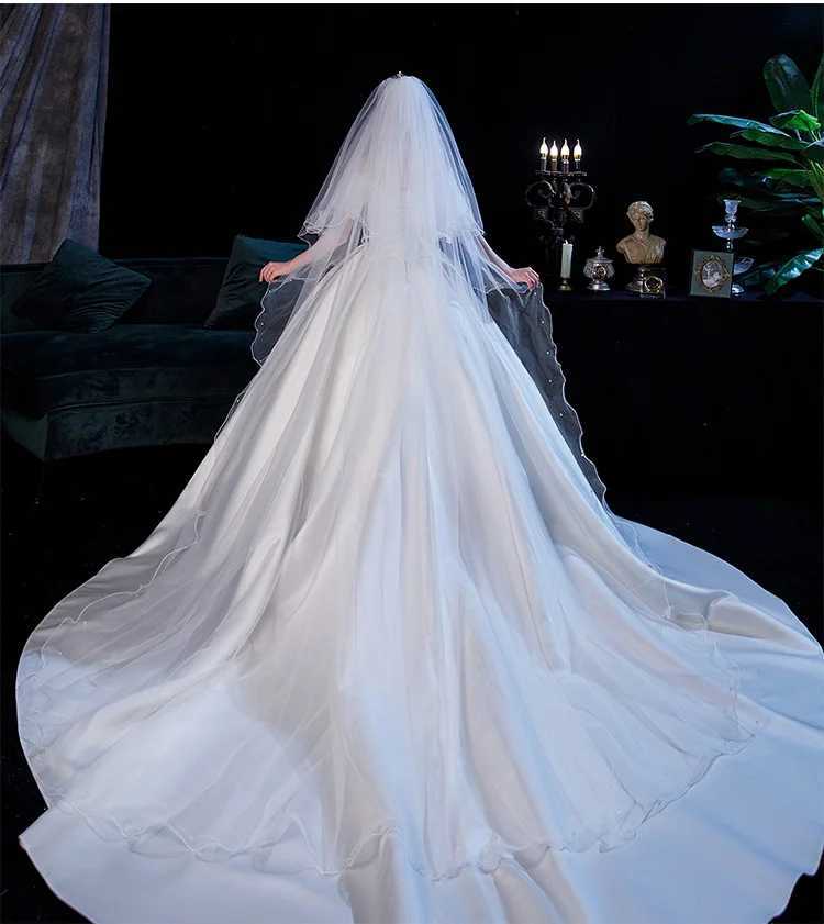 Jóias de cabelo de casamento Véu de casamento longo de duas camadas véus de noiva com tampa de pente de face a noiva véu