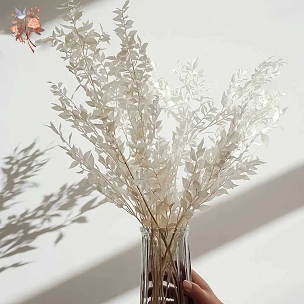 Fiori secchi foglie vere naturali ruscus fiore secco bouquet bianco eucalipto rami casa decorazioni matrimoni candele fai da te decorazione da tavolo da pranzo