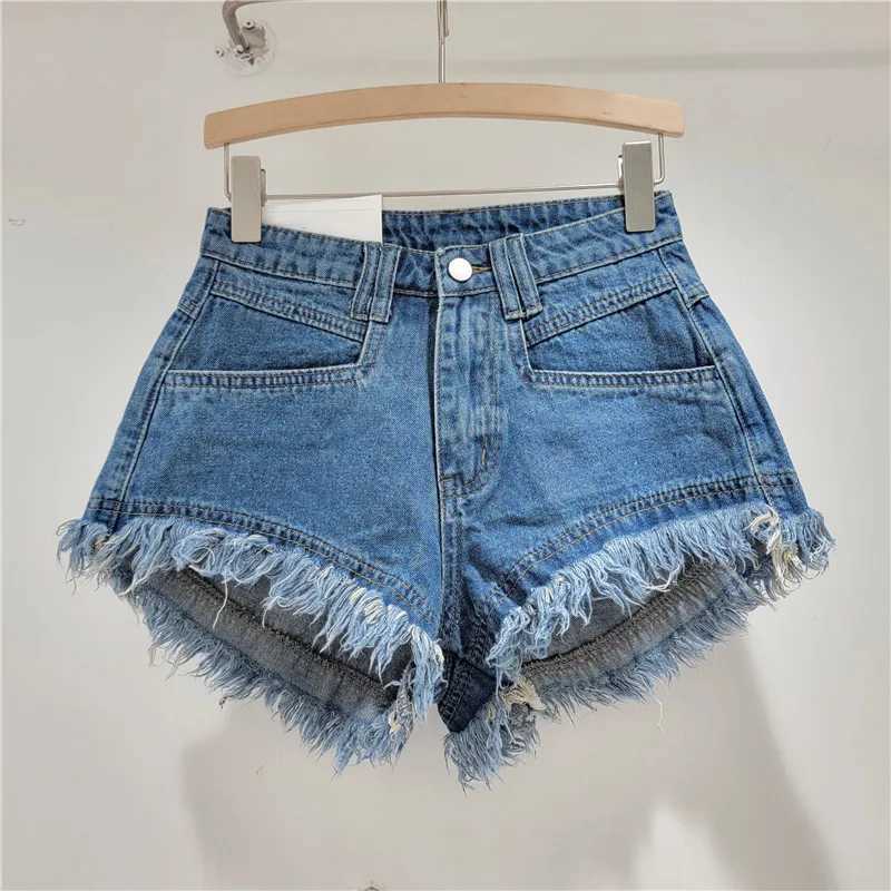 Dames shorts raw denim shorts dames jeans nieuwe hoog taille tassel tassel ontwerp a-line brede pijpen hot pants booty shorts y240425