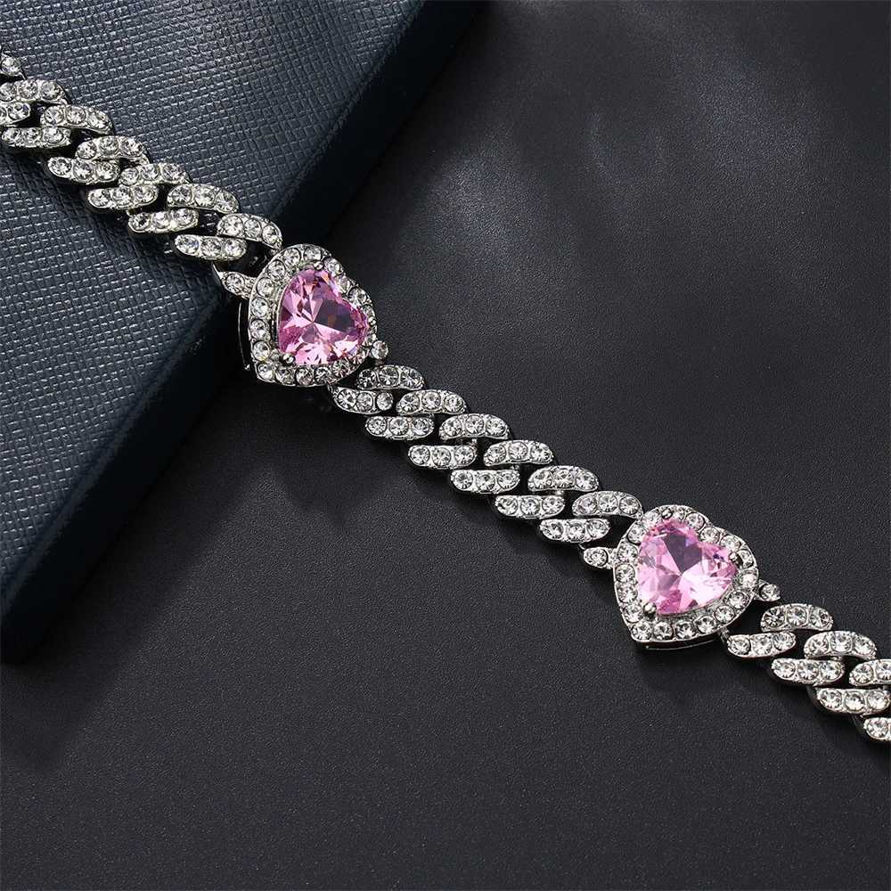 Strands 16MM Prong Cuban chain with heart-shaped ice out Rhinestone rapper necklace mens necklace womens necklace jewelry 240424
